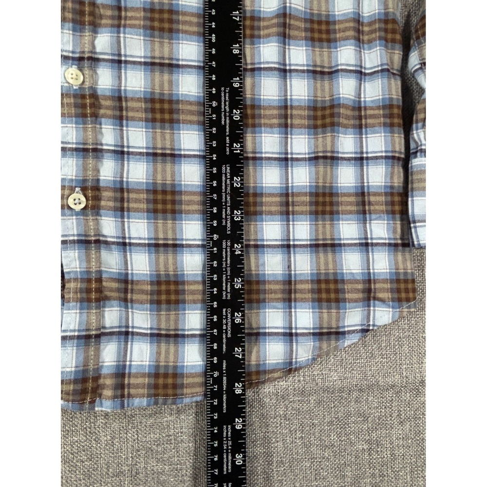 Savannah Shirt Plaid Button Down Long Sleeve Blue Brown Tencel Stretch Women's L - Picture 4 of 11